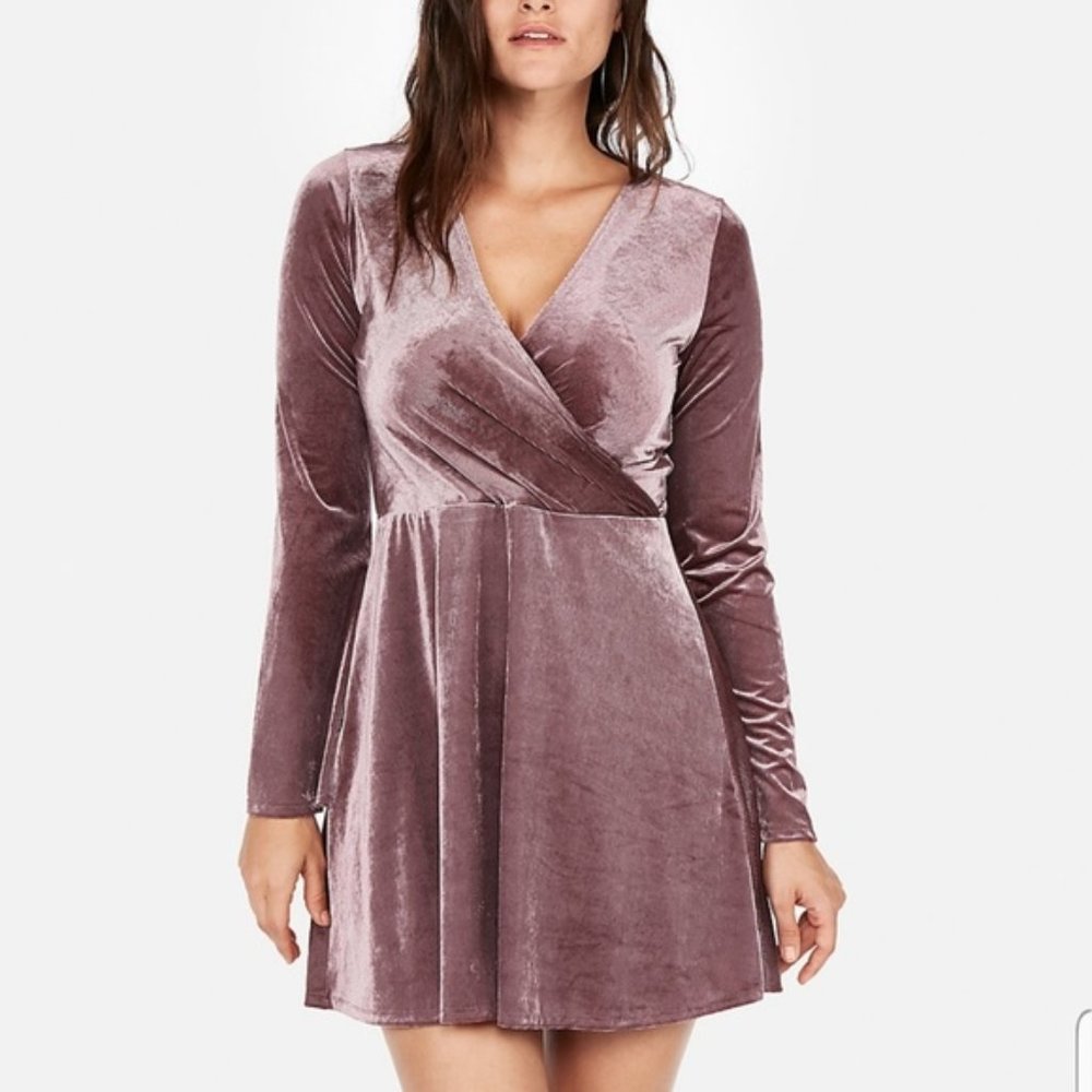 Velvet Surplice Fit and Flare Dress